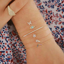 Fashion boêmio arco-íris borboleta flor pequeno charmoso braceletes para mulheres estilosos cor dourada pulseira joias de fio 2024 - compre barato
