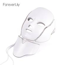 Máscara facial elétrica de led com pescoço, 7 cores, terapia de fótons, máquina para rejuvenescimento de pele, beleza facial, máscara de cuidados com a pele 2024 - compre barato