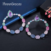 ThreeGraces Luxury Round Water Drop Dangle Big Hoop Earrings for Women Party Fashion Rainbow Cubic Zircon Boho Jewelry ER461 2024 - buy cheap