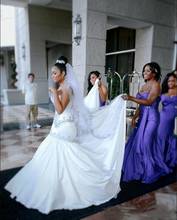 Vestidos de novia brillantes de sirena, vestido de novia de satén con cuentas de cristal, talla grande árabe 2024 - compra barato