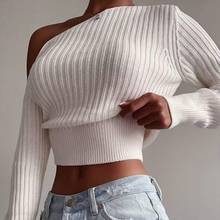 Suéter Sexy con hombros descubiertos para mujer, Jersey de punto acanalado de manga larga, de Color sólido, a la moda 2024 - compra barato
