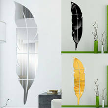 Calcomanía de espejo moderno 3D para decoración del hogar, pegatina de pared de pluma de hoja, bricolaje, creativa 2024 - compra barato