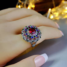 Elegant Flower Shape Rainbow Crystal Wedding Rings for Women Romantic Silver Color Big Round Red Rhinestone Ring Accessories 2024 - buy cheap
