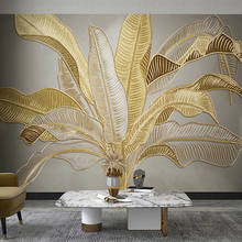 Papel de parede com foto personalizada 3d, papel de parede com folha de banana em relevo dourada e luxuosa para estudo, sala de estar, quarto, decoração para casa 2024 - compre barato