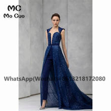 Elegant Jumpsuit Navy Blue Women Prom Dresses 2021 Sequined Pant Party Evening Prom Dress Customized 2024 - buy cheap