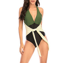 Women's Bikini 2021 Summer Ladies One-piece Swimsuit Sleeveless Deep V-neck Backless Lace-up Halter Swimwear Beachwear Biquini 2024 - buy cheap