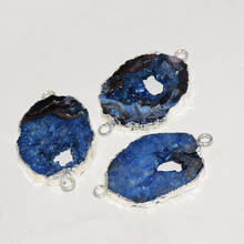 Blue Slice Druzy Stone connector 2021 for jewelry making women irregular hole gold plating bezel Geode druzy slab big stones 2024 - buy cheap