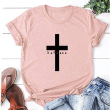Christian  Believe Cross Tshirt Short Sleeve O Neck Black Cotton Graphic Top Tees Jesus T-shirts for Women Ladies Over Size 3XL 2024 - buy cheap