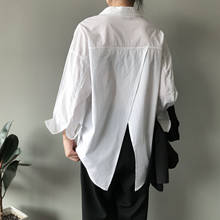 Women Tops Korean Fashion Button Up Shirt 2020 New Fashionable Design Back Slit Split Long Sleeve Loose Oversize Cotton Tops 2024 - buy cheap