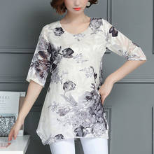Plus size bordado chiffon blusa camisa verão 2019 casual solto feminino manga curta camisa feminina 137 h 2024 - compre barato