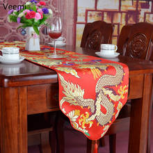 Camino de mesa bordado con nube de dragón de estilo chino, Bandera de mesa amarilla clásica, decoración para fiesta de boda con borlas, nuevo 2024 - compra barato
