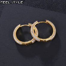 1Pair Round Zircon Micro Out Rhinestone CZ Stone Stud Earring Copper Earrings For Men Women jewelry, hoop earrings, For women, feel style, cubic zirconia, Hip hop, Micro Paved 2024 - buy cheap