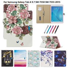 Funda de cuero con estampado de moda para Samsung Galaxy Tab A 9,7, cubierta SM-T555 T550 de 9,7 pulgadas, BILLETERA, flor, mariposa, ranuras para tarjetas, bolígrafo 2024 - compra barato