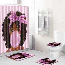 Juego de 4 unidades de alfombras antideslizantes para baño, conjunto de cortina de ducha de poliéster con patrón africano moderno, alfombrilla de baño de franela 2024 - compra barato