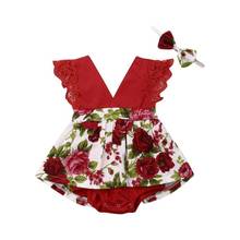 Pudcoco US Stock Newest Newborn Baby Girl Clothes Lace Fly Sleeve Bodysuit Flower Print Jumpsuit+Headband 2Pcs Outfits Set 2024 - buy cheap