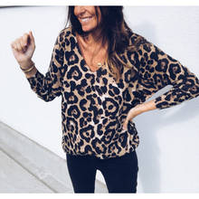 Fashion Women Leopard Print Tops New Stretch Loose V neck Sexy Female Casual Long sleeve Autumn Winter Leopard Shirts Hot 2024 - buy cheap