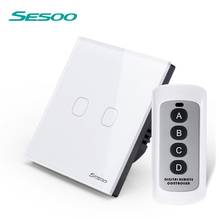 SESOO EU Standard Remote Control Switch ,2 Gang 1 Way,Crystal Glass Switch Panel,RF433 50/60HZ Wall Touch Switch+LED Indicator 2024 - buy cheap