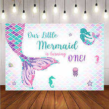 Little mermaid newborn baby shower backdrop for photography customize happy birthday theme party decoration background for photo 2024 - buy cheap