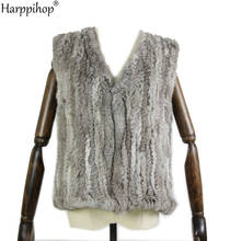 New knitted Rabbit fur vest gilet sleeveless garment waistcoat natural brown /grey/black 2024 - buy cheap
