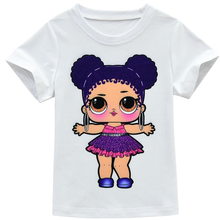 Boneca lol surpresa, camiseta para meninas, vestido de verão para crianças com estampa de desenho animado e manga curta 2024 - compre barato