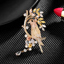 Fashion Personality Brooch Parrot Cubic Zirconia Luxury Brand Jewellery Suit Brooches Cute Branches Bird Pin Wedding Corsage 2024 - buy cheap