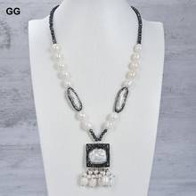 GG Jewelry 21" Natural White Rice Pearl Biwa Pearl Hematite Pendant Necklace Earrings Sets 2024 - buy cheap