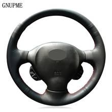 DIY Hand-stitched Black Genuine Leather Car Steering Wheel Cover For Hyundai Santa Fe 2001 2002 2003 2004 2005 2006 2024 - buy cheap