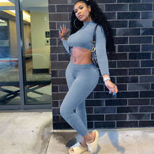 Sporty Casual Two Piece Set Women Long Sleeve Workout Bodycon Active Wear Outfits Elastic Crop Top and Leggings Matching Sets 2024 - buy cheap