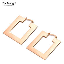 ZooMango-pendientes de aro cuadrados ahuecados para mujer y niña, joyería de acero inoxidable, oro rosa, regalo de Navidad ZE18068 2024 - compra barato