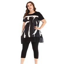 Summer Plus Size Women Clothing Two Piece Set Nine Point Pants Suit Printing Stitching Casual Short Sleeved Sets Womens Outfits 2024 - buy cheap