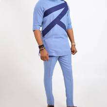 Conjuntos de algodão masculinos, calças personalizadas, meia manga e calça de retalhos, roupas africanas para festa de casamento 2024 - compre barato