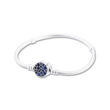 100% 925 Sterling Silver Jewelry Moments Sparkling Blue Disc Clasp Snake Chain Bracelets Free Shipping 2024 - buy cheap