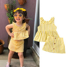 Conjuntos de roupas infantis para meninas de 0 a 3 anos, xadrez, sem mangas, top + minissaia, roupas de sol, 2 peças 2024 - compre barato