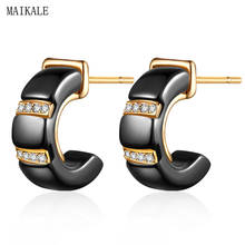 MAIKALE Fashion Jewelry Black Ceramic Earrings Geometric C-shape Earrings Gold Zirconia CZ Stud Earrings for Women Gifts 2024 - buy cheap