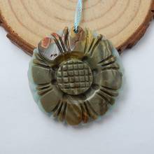 Carved Round Shape Flowers Natural Stone Amazonite And Multi-Color Picasso Jasper Intarsia Necklace Pendant 35x8mm 14.51g 2024 - buy cheap