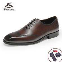 Phenkang-zapatos Oxford de piel auténtica para hombre, calzado con cordones de punta estrecha, Oxford, zapatos de plataforma para negocios y bodas, 2021 2024 - compra barato