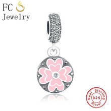 FC Jewelry Fit-pulsera de plata 925 con forma de trébol de cuatro hojas, colgante de amor, esmalte rosa, Berloque DIY 2024 - compra barato