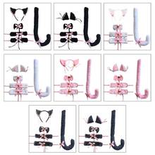 Female Fluffy Plush Cat Ears Bell Bandana Hair Clips Ribbon Bow Tie Bracelet Tail Maid Anime Lolita Halloween Costume 2024 - buy cheap