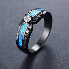 Cute Female Blue Fire Opal Ring Fashion 14KT Black Gold Wedding Rings For Women Promise Love Engagement Ring 2024 - buy cheap