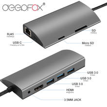 DeepFox 9 в 1 USB C концентратор для Мульти USB 3,0 HDMI RJ45 аудио разъем SD карта адаптер концентратор для MacBook Pro аксессуары с PD 2024 - купить недорого