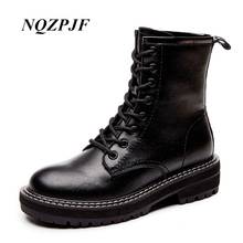 Martin boots woman 2019 autumn winter new women's boots British wind real leather lacing women's shoes casual wild black Booties 2024 - buy cheap