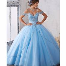Elegant Baby Blue Prom Dresses Ball Gown Lace Beaded V-Neck Spaghetti Straps Formal Evening Long Gowns robe bal de promo 2024 - buy cheap