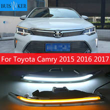 1 Set LED DRL Daytime Running Lights Daylight Fog Lamp Cover With Yellow Turning Signal For Toyota Camry 2015 2016 2017 2024 - buy cheap