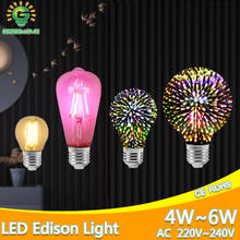 Bombilla Led de decoración 3D para vacaciones, lámpara Edison de fuegos artificiales 3D, E27, 220V, ST64, A60, G80, G95, Retro, filamento de luces Edison 2024 - compra barato