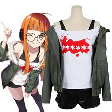 Looks de fantasia cosplay 5 futaba sakura, conjunto completo de halloween para mulheres e meninas, uniforme p5, camisa e casaco casual 2024 - compre barato