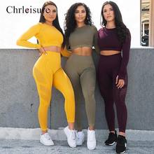 Women's Fitness Two-Piece Gym Solid Color Long Sleeve +leggings Set High Waist Workout Suit Feamle 2024 - buy cheap