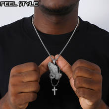 Bling Cubic Zirconia Iced Out Praying Hands Cross Necklaces & Pendants For Men Hip Hop Jewelry With Tennis Chain 2024 - buy cheap