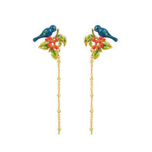 Enamel Cute Blue Bird Tassel Earrings, Elegant And Long, Cute, Sweet And Thin, Suitable For Round Faces Jewelry For Woman Trend 2024 - buy cheap