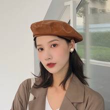 Fashion Faux Leather Pu Beret Cap Men Women Leisure Painter Hat 2024 - buy cheap