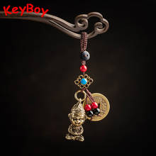 Vintage Brass Monkey King Key Chains Lanyard Pendants Handmade Woven Rope Chinese Five Emperors Coins Lucky Feng Shui Hangings 2024 - buy cheap